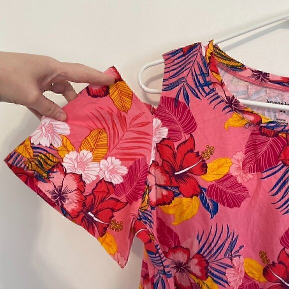 WOMAN WITHIN Plus Size Short Sleeve Cold Shoulder Tee Pink Hawaiian Floral 18 20 - Picture 6 of 15